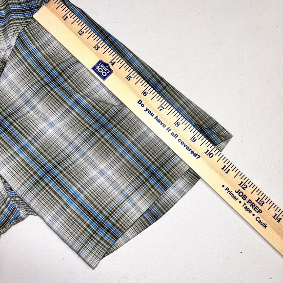Mens Western Shirt XL Wrangler Pearl Snap Plaid Short Sleeve Green white - Picture 2 of 9